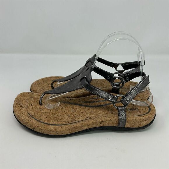 Aetrex Women's Silver Metallic Thong Slingback Sandals Cork Footbed Size 10.5-11 - Picture 6 of 13